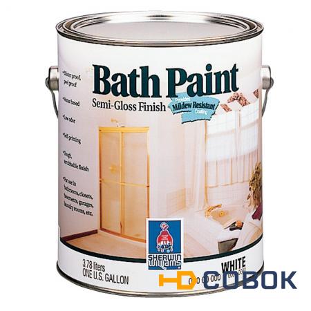 Фото Краска SW BATHPAINT SatinFinish ExtraWhite/Интерьерная Латексная Сатин на основе винил-акрила для ванных комнат