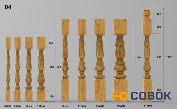 Фото Столб № 04 с навершием резной дуб сращеный