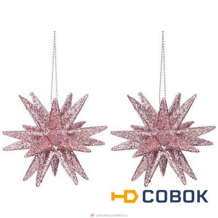 Фото Набор декоративных изделий звезды блестки из 2-х шт цвет:розовый с глиттером диаметр 7 см (мал-36