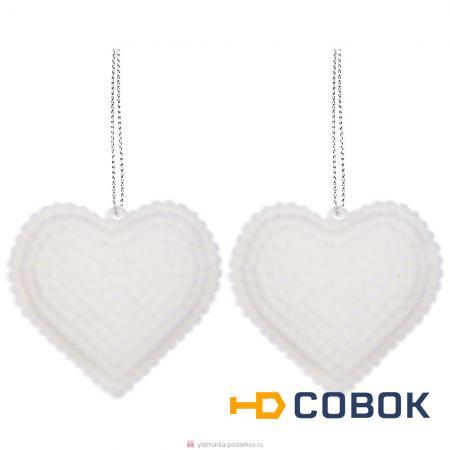 Фото Набор декоративных изделий сердечки велюр из 2-х шт 7х6 см цвет:белый