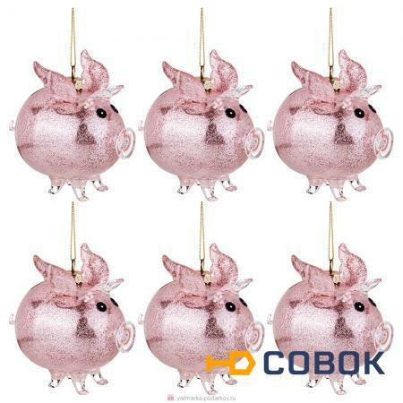 Фото Декоративное изделие свинка-ангел цвет:розовый набор из 6шт 9х6 см высота 9,5 см без упаковки