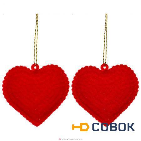 Фото Набор декоративных изделий сердечки велюр из 2-х шт 7х6 см цвет:красный (мал-36 наб./кор 288 наб.
