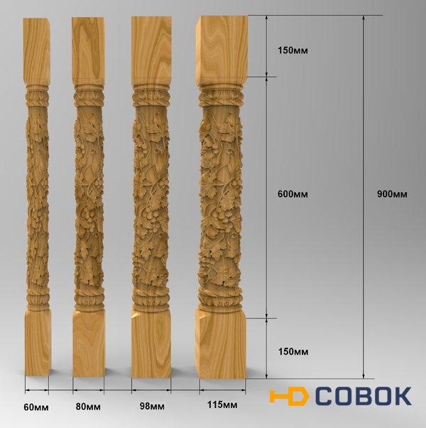 Фото Столб № 12 с навершием резной ясень цельноламельный