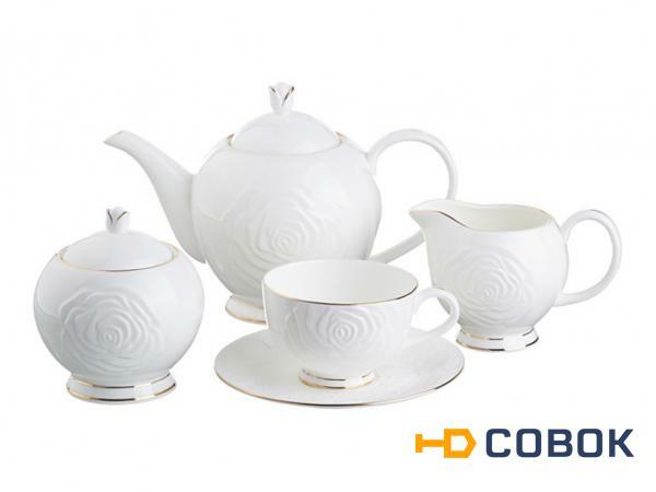 Фото Чайный сервиз "blanco" на 6 персон 15 пр.1000/250/300/350 мл.высота=16/6/12/9 см. Porcelain Manufacturing (264-306)