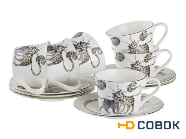 Фото Чайный набор "котики" на 6 персон 12 пр. 200мл. Porcelain Manufacturing (264-296)
