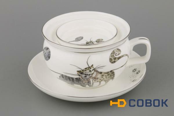 Фото Чайный набор "котики" на 1 персону 2 пр. 450 мл. Porcelain Manufacturing (264-552)