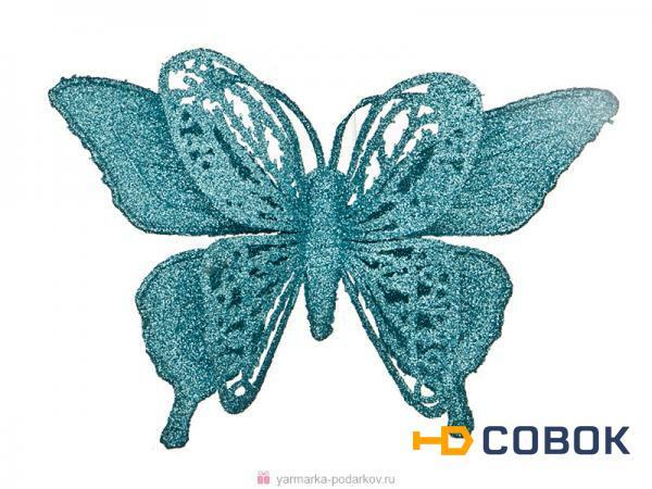 Фото Изделие декоративное бабочка на клипсе. длина 17см голубой