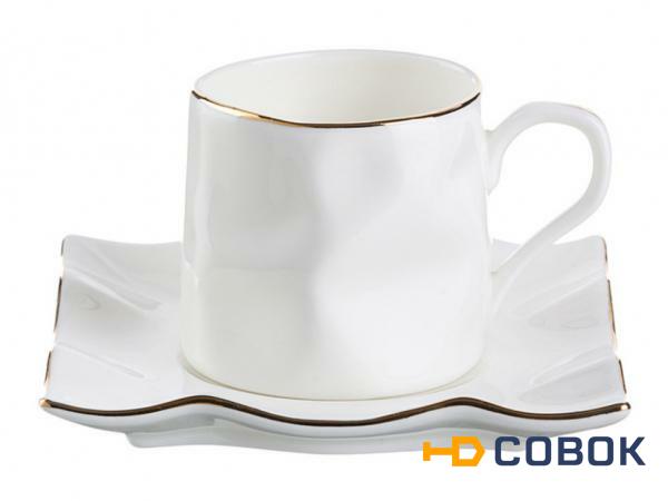 Фото Кофейный набор на 1 персону 2 пр."белый с золотой каймой" 150 мл. Porcelain Manufacturing (264-140)