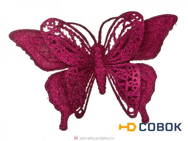 Фото Изделие декоративное бабочка на клипсе. длина 17см фуксия