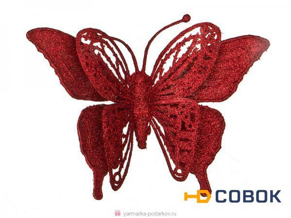 Фото Изделие декоративное бабочка на клипсе. длина 17см красный