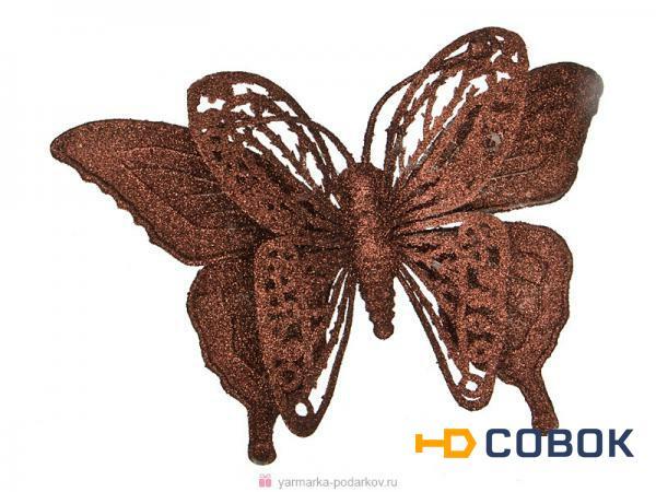 Фото Изделие декоративное бабочка на клипсе. длина 17см шоколад