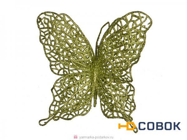 Фото Изделие декоративное бабочка на клипсе. длина 16см салатовый