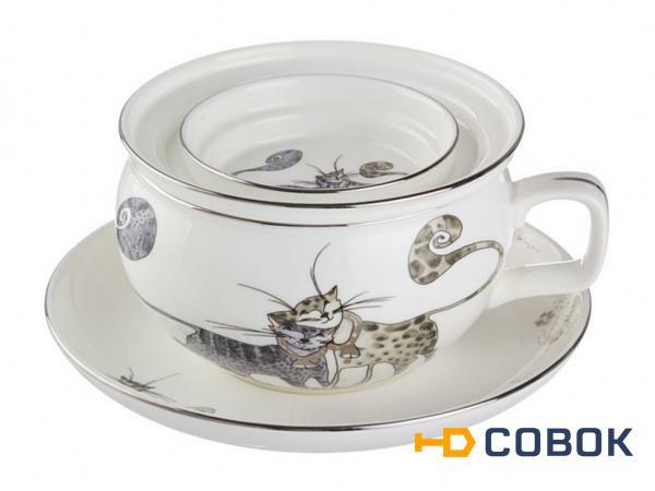 Фото Чайный набор "котики" на 1 персону 2 пр. 450 мл. Porcelain Manufacturing (264-552)