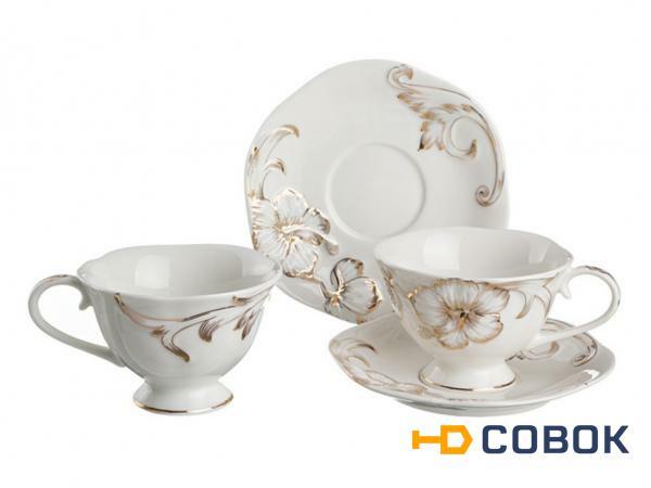 Фото Чайный набор на 2 персоны 4пр. "софия: золотой гибискус" 200 мл. под.упак. Porcelain Manufacturing (418-005)