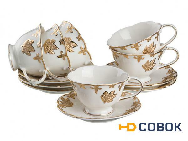 Фото Кофейный набор на 6 персон 12 пр."софия: золотой листок" 160 мл. Porcelain Manufacturing (418-264)