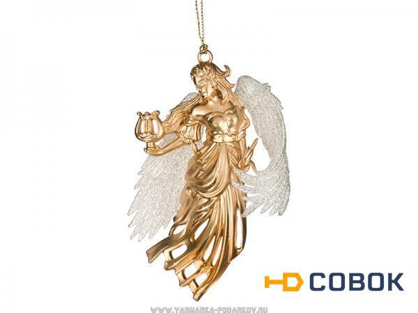 Фото Декоративное изделие золотой ангел с крыльями шампань 8х3 см