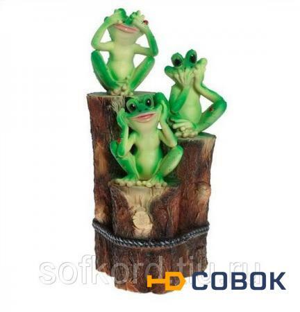 Фото Фигурка декоративная садовая Три лягушки на пеньках