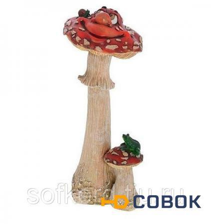 Фото Фигурка декоративная садовая Гриб мухомор большой с лягушкой