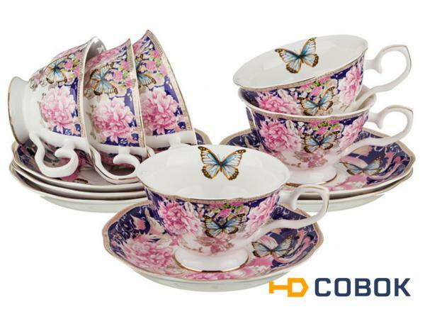 Фото Чайный набор на 6 персон 12пр 200мл голубой Porcelain Manufacturing (779-069)