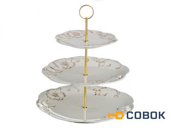 Фото Фруктовница 3-х ярусная "софия: золотой гибискус" диаметр=32/27/20 м. Porcelain Manufacturing (418-066)