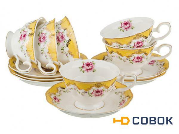 Фото Чайный набор на 6 персон 12пр 200мл желтый Porcelain Manufacturing (779-064)