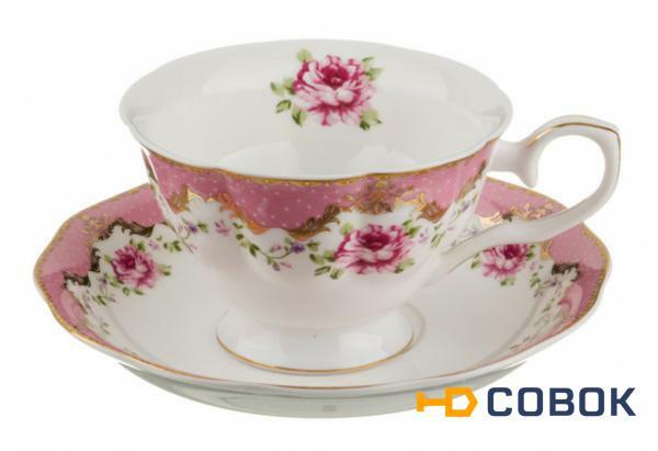 Фото Чайный набор на 6 персон 12пр 200мл розовый Porcelain Manufacturing (779-061)