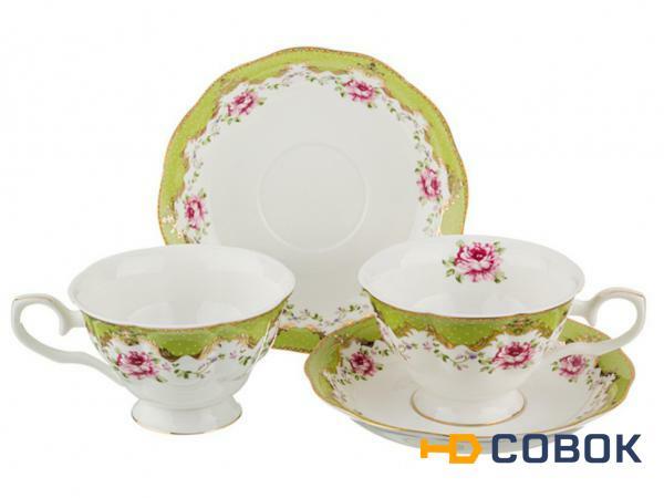 Фото Чайный набор на 2 персоны 4пр 200мл зеленый Porcelain Manufacturing (779-073)