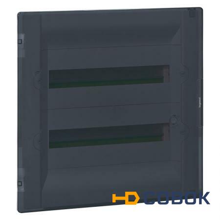 Фото Распределительный щиток Practibox&sup3; скрытого монтажа - IP 40 - IK 07 - 2 рейки - 36 модулей - с клеммиком заземления - прозрачная дверь
