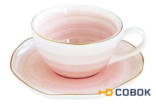 Фото Чашка с блюдцем Artesanal (розовая) без инд.упаковки - EL-1589_ARTP Easy Life (R2S)