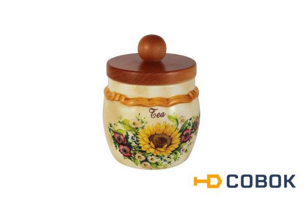 Фото Банка для сыпучих продуктов с деревянной крышкой (чай) Подсолнухи Италии LCS ( LCS010_PLT-S-AL )