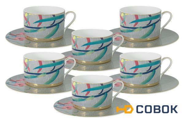 Фото Чайный набор : 6 чашек (сер) + 6 блюдец Восточная лилия - NG-I180306Q-T6 Naomi