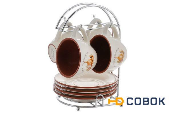 Фото Чайный набор: 4 чашки и 4 блюдца на металлической подставке Сардиния - TLY314-BT-AL Terracotta