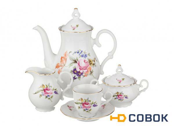 Фото Кофейный сервиз на 6 персон 15 пр."майсенский букет" 1200/140/300/300 мл. Bohemia Porcelan (655-141)