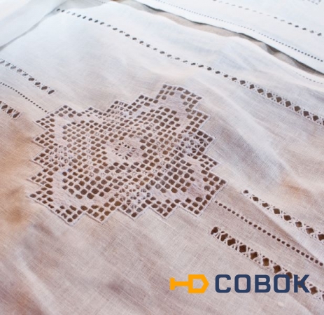 Фото Комплект постельного белья из натурального льна в русских традициях