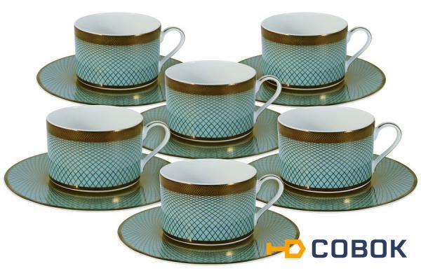 Фото Чайный набор Бирюза: 6 чашек + 6 блюдец Naomi ( NG-G150306-T6-AL )