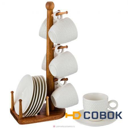 Фото Кофейный набор на 6 персон 12 пр. на деревянной подставке объем чашки 100 мл