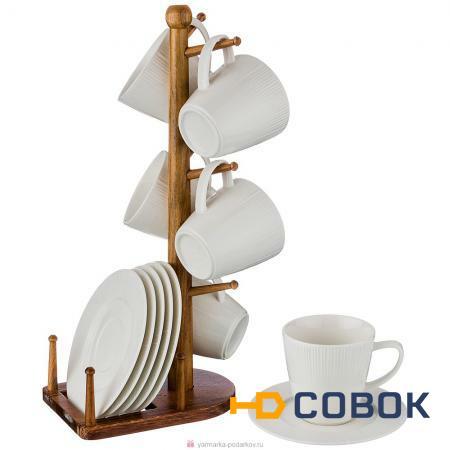 Фото Чайный набор на 6 персон 12 пр. на деревянной подставке объем чашки 200 мл