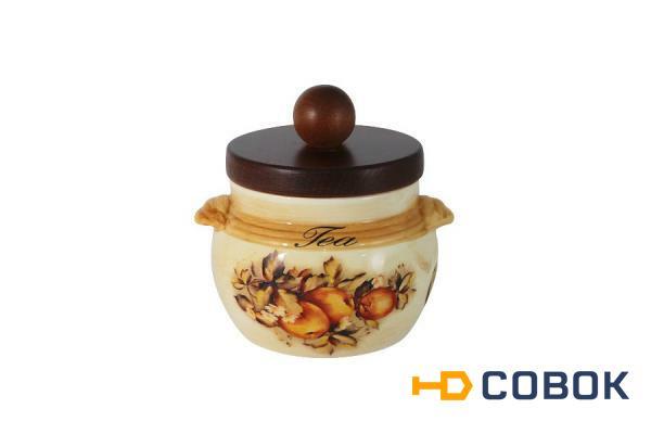 Фото Банка для сыпучих продуктов с деревянной крышкой (чай) Зимние яблоки LCS ( LCS670_PLT-M-AL )