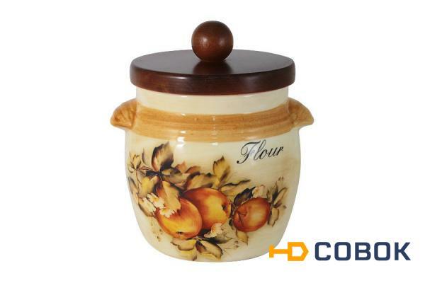 Фото Банка для сыпучих продуктов с деревянной крышкой (мука) Зимние яблоки LCS ( LCS670_MLF-M-AL )