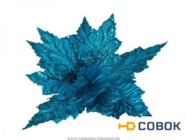 Фото Цветок искусственный пуансетия диаметр 27см на клипсе. синий