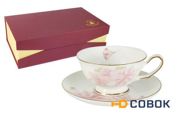 Фото Набор 12 предметов: 6 чашек + 6 блюдец Розовые цветы - E5-HV004011_12-AL Emerald