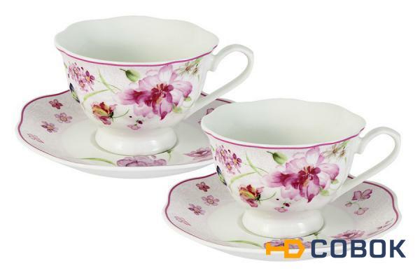 Фото Набор: 2 чашки + 2 блюдца Розовые цветы - PW-15-412B-AL Primavera