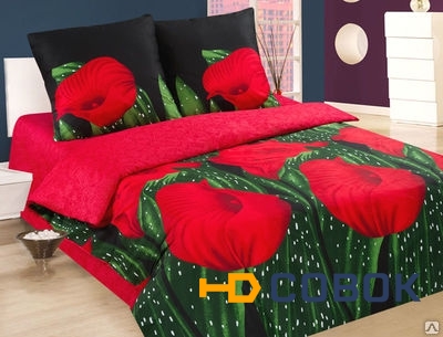 Фото Комплект постельного белья сатин Красные каллы