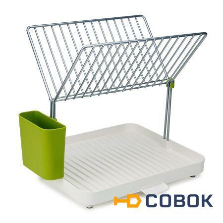 Фото Сушилка для посуды и столовых приборов 2-уровневая со сливом y-rack белый-зеленый (52740)