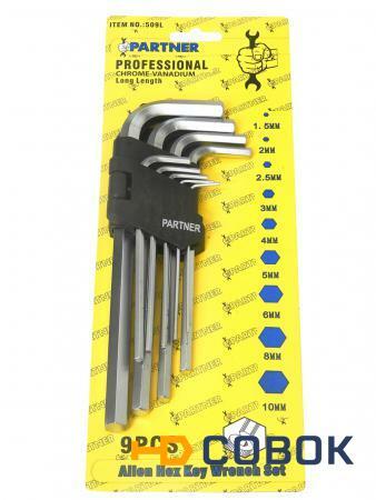 Фото Набор ключей PA-509L Partner 6-гранных Г-образных длинных 9пр. в пластиковом держателе Partner
