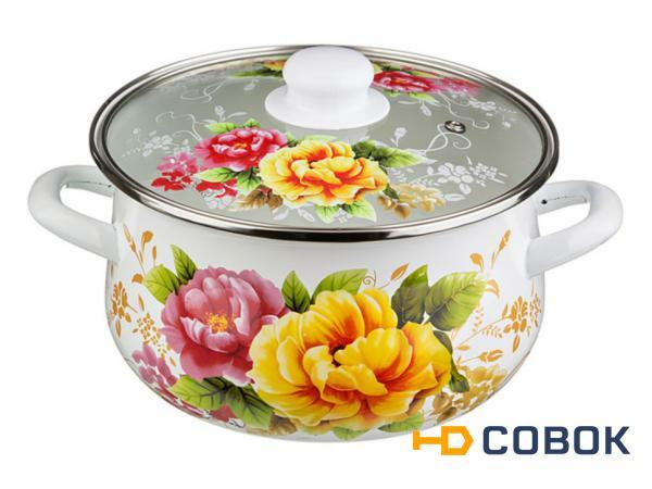 Фото Кастрюля эмалированная со стекл. крышкой 3,5 л