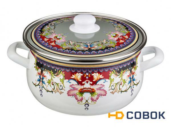 Фото Кастрюля эмалированная со стекл. крышкой 2,7 л