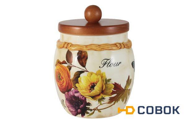 Фото Банка для сыпучих продуктов с деревянной крышкой (мука) Элеганс - LCS010MLF-E-AL LCS