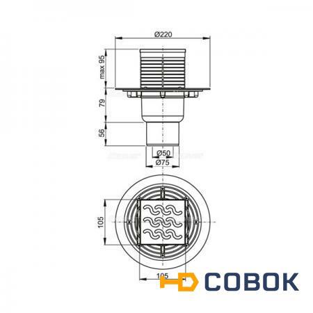 Фото Сливной трап AlcaPlast APV202 105x105/50/75 с гидрозатвором