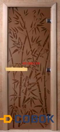 Фото Дверь банная (Бронза матовое) 1900*700 кор. ольха-липа с рисунком Бамбук и бабочки DW